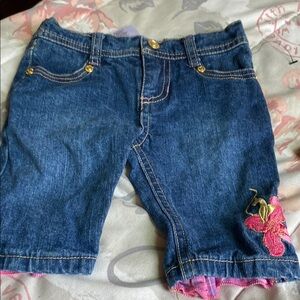 Kids Denim Shorts with Pink Butterfly Embroidery